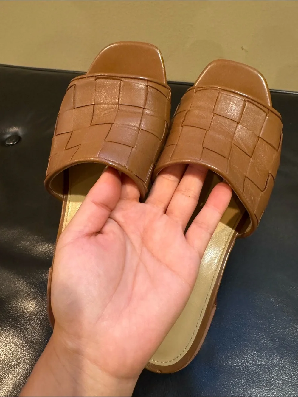 Michael Kors Cognac Woven Leather Block Heel Mules